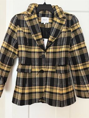 GREY LAB Yellow and Black Plaid Tailored Blazer